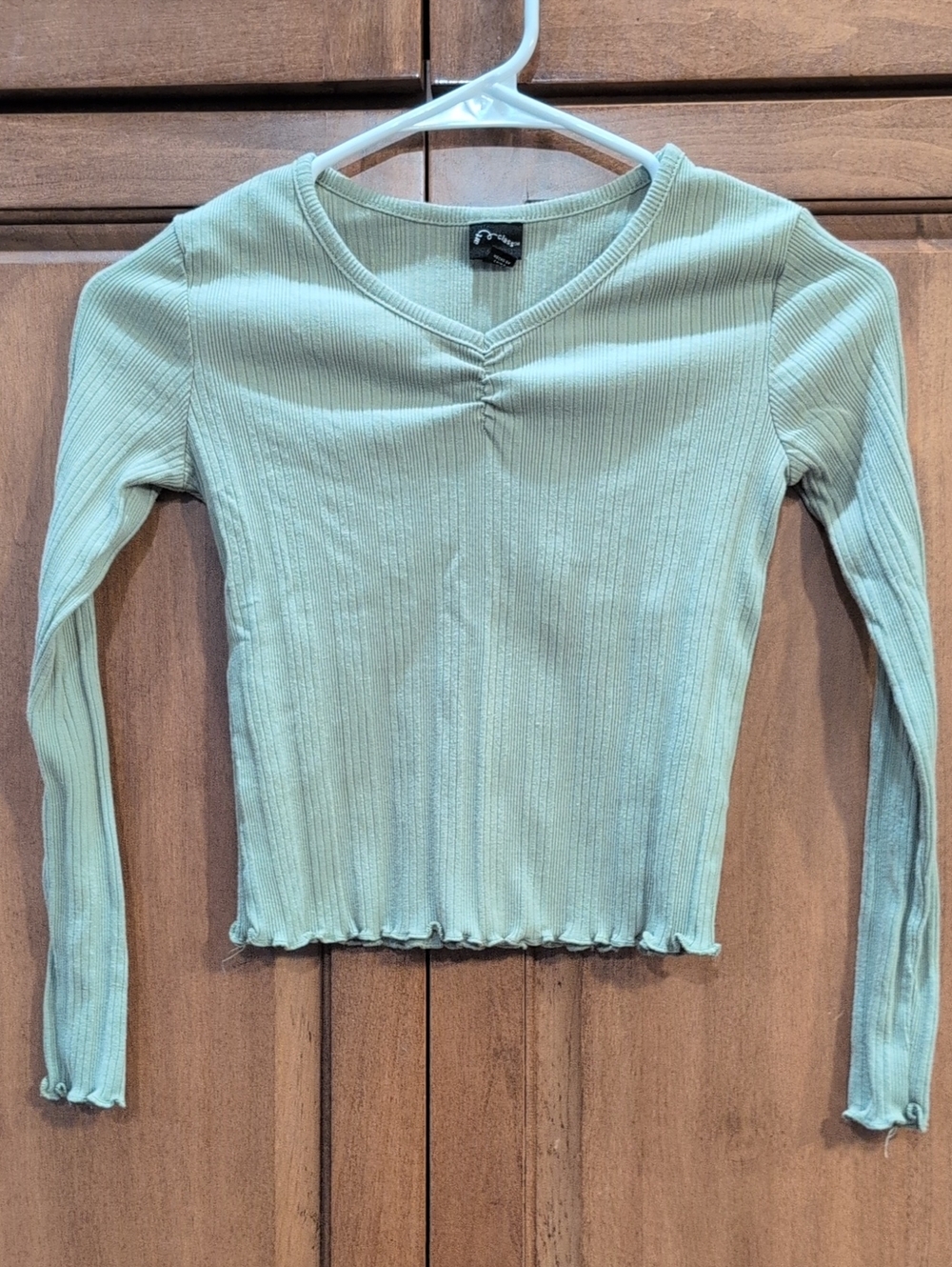 art class Light Mint Ribbed V-Neck Long Sleeve Top
